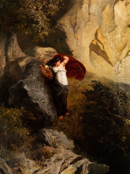 Sappho An Felswand Von Lesbos Gelehnt Vor Sturmischer See Oil Painting by Edmund Kanoldt