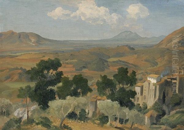 Olevano, Mit Blick Uber Die Campagna Oil Painting by Edmund Kanoldt