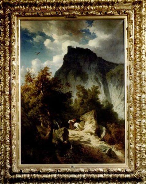 Hochaufragende Gebirgslandschaft Im Appenin Mit Der Ruine Der Burg Canossa Oil Painting by Edmund Kanoldt