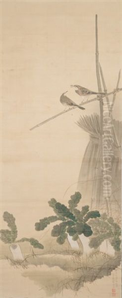 Vogelpaar Auf Bambuszweigen Oil Painting by Mori Kansai