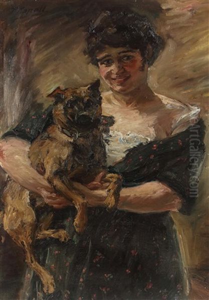 Junge Frau Mit Hund Oil Painting by Paul Kapell