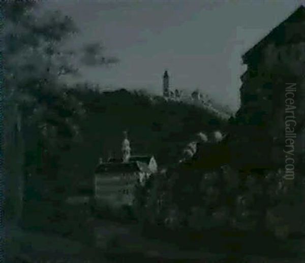 Das Franziskanerkloster Zu Freiburg Im Uechtland In Der     Schweiz An Einem Spatherbsta- Bend Oil Painting by Joseph Damien Kappeler