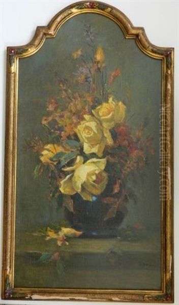 Still Life Of Yellow Roses Oil Painting by Karl Kappes