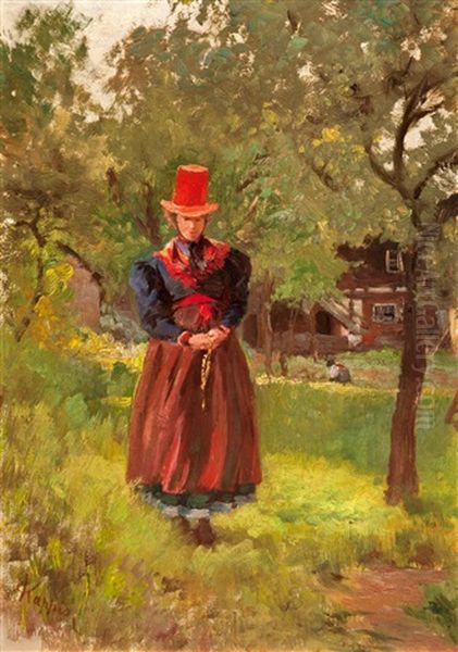 Church Going - Young Woman In Furtwang Traditional Costume Oil Painting by Albert Kappis