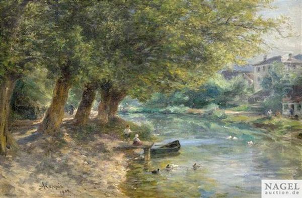 Sommerliche Flusslandschaft Oil Painting by Albert Kappis