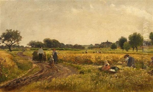 Ernte Bei Einem Schwabischen Dorf Oil Painting by Albert Kappis