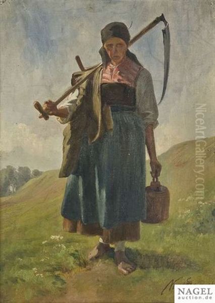 Schnitterin Auf Sommerlicher Wiese Oil Painting by Albert Kappis