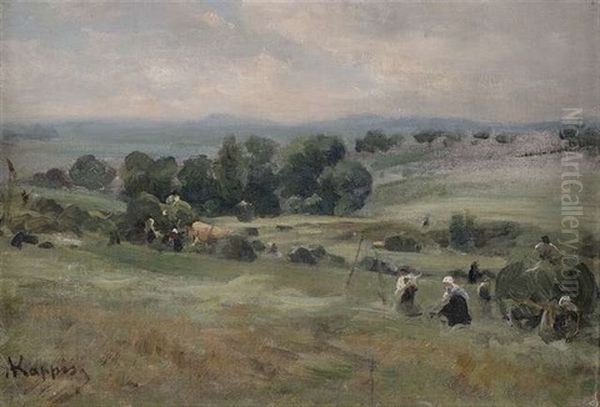 Heuernte In Weiter Landschaft Oil Painting by Albert Kappis