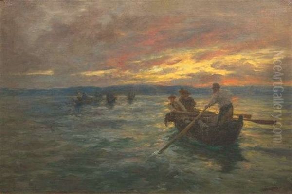 Abendstimmung Am Bodensee Mit Heimkehrenden Fischern Oil Painting by Albert Kappis