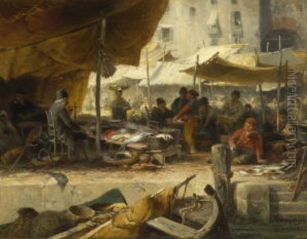 Fischmarkt In Venedig Oil Painting by Albert Kappis