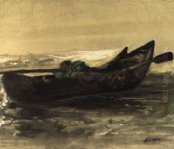 Treibendes Boot In Einer Vom Sturm Gepeitschten See Oil Painting by Albert Kappis