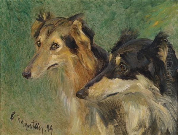 Portrait Zweier Borzoj Hunde Oil Painting by Carl Friedrich Kappstein