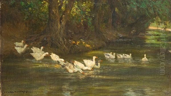 Enten Am Weiher Oil Painting by Carl Friedrich Kappstein