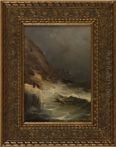 Shipwreck On A Rocky Coast Oil Painting by Grigorij Kapustin