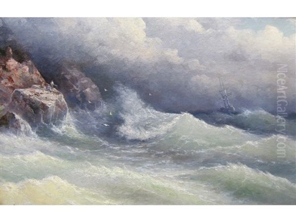 A Clearing Storm Off A Coast Oil Painting by Grigorij Kapustin