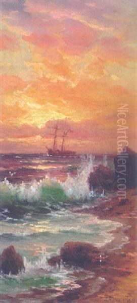 A Brig Off A Rocky Coastline Oil Painting by Grigorij Kaputsin