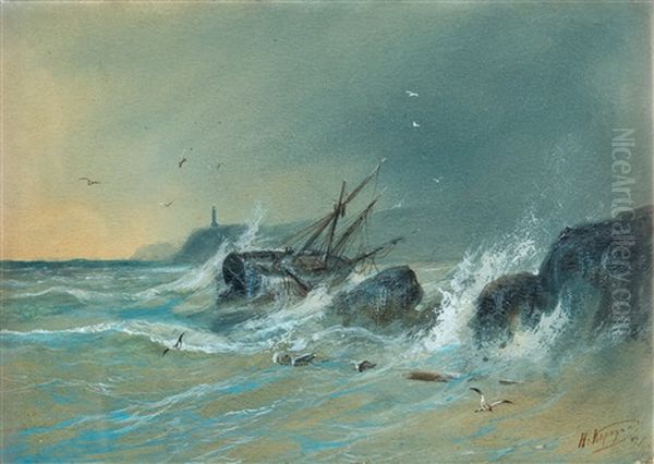 Stormy Sea Oil Painting by Nikolai Nikolaevich Karazin