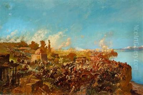 A Battle Scene In Turkestan Oil Painting by Nikolai Nikolaevich Karazin