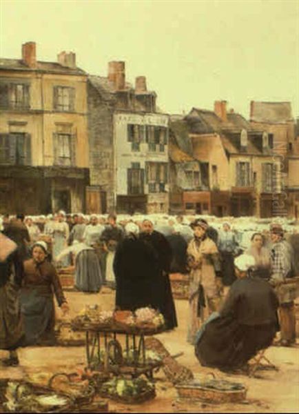 Market Scene Oil Painting by Adrien Karbowsky