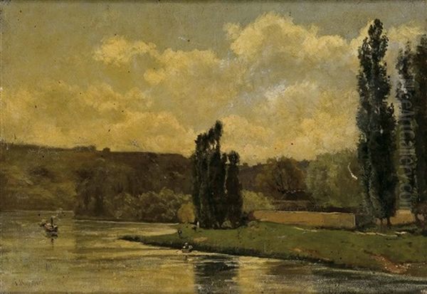 Paisaje Con Rio Oil Painting by Gustave Karcher