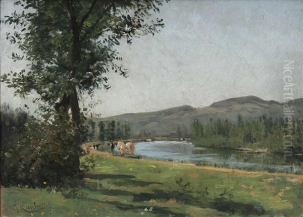 Fluslandschaft Mit Reisenden Oil Painting by Gustave Karcher