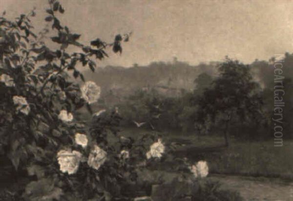 Buisson De Roses Dans La Campagne Oil Painting by Gustave Karcher