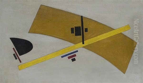 Untitled (suprematist Composition With Yellow Line) Oil Painting by Sophia Karlovna Karetnikova