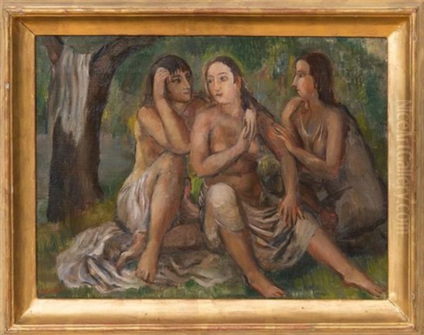 Three Young Women Oil Painting by Bernard Karfiol