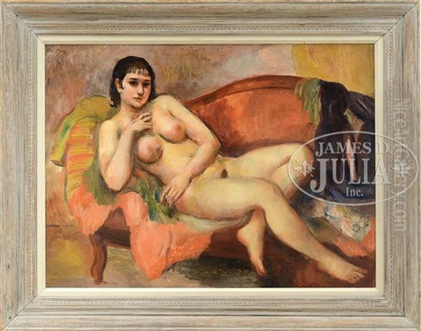 Nude On Red Couch Oil Painting by Bernard Karfiol