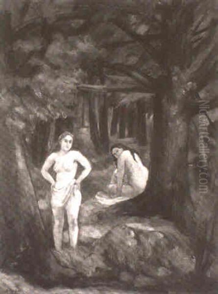 Forest With Two Nudes Oil Painting by Bernard Karfiol