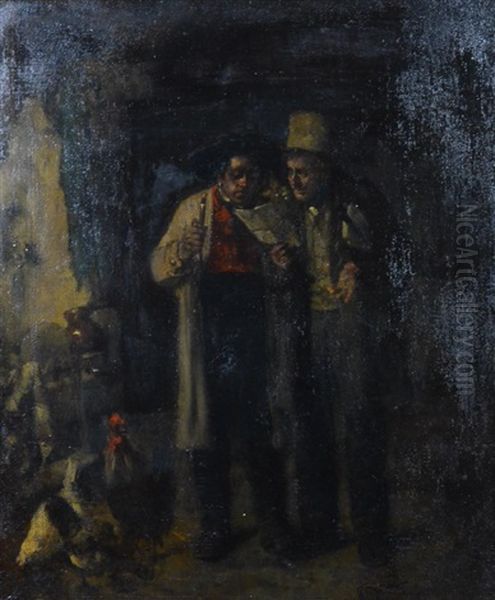 Painting Of Two Men In A Barn Oil Painting by Karl Karger