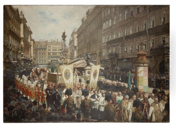 Fronleichnam Prozession, Vienna, 1889 (corpus Christi Procession) Oil Painting by Karl Karger