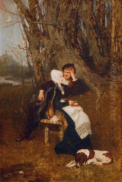 Young Couple In The Moonlight Oil Painting by Karl Karger