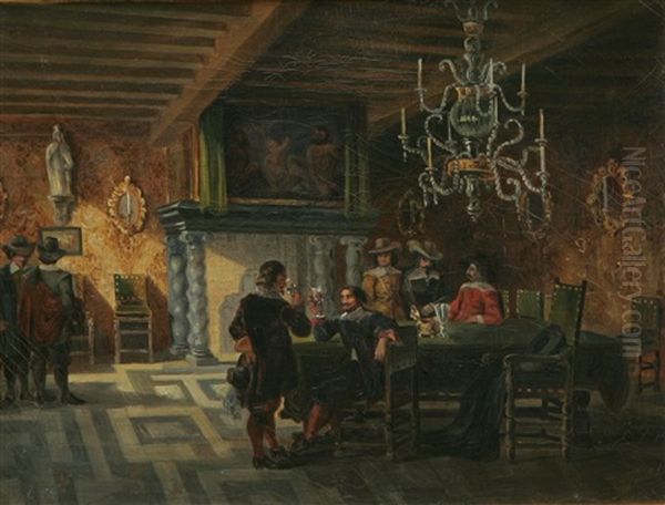 Barocksallskap Pa Ulriksdals Slott Oil Painting by  Karl XV (King of Sweden & Norway)