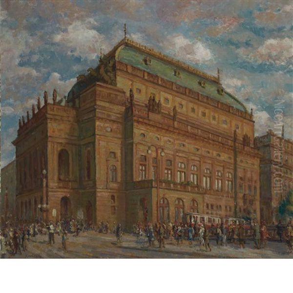 Town Center Oil Painting by Anton Hans Karlinsky