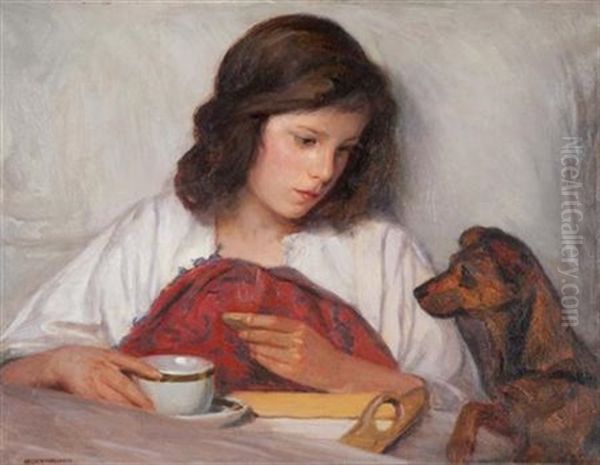 Girl's Best Friend Oil Painting by Anton Hans Karlinsky