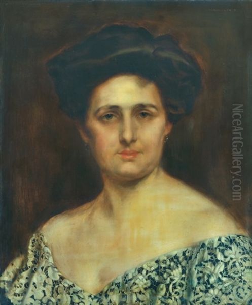 Woman Portrait Oil Painting by Bertalan Karlovszky