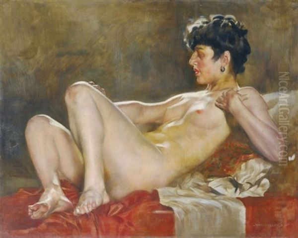 Reclining Nude Oil Painting by Bertalan Karlovszky