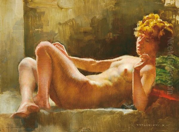 Woman Nude Oil Painting by Bertalan Karlovszky