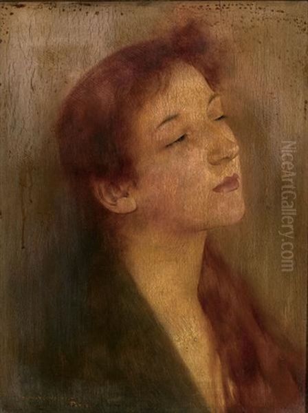 Portrait Of A Woman With Red Hair Oil Painting by Bertalan Karlovszky