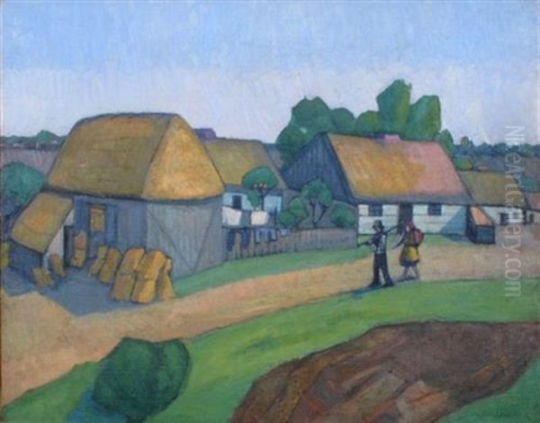 Farm With Two Figures by Stanislawa De Karlowska