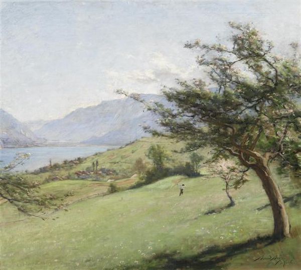 View Over Aeschi. Oil Painting by Auguste Baud-Bovy