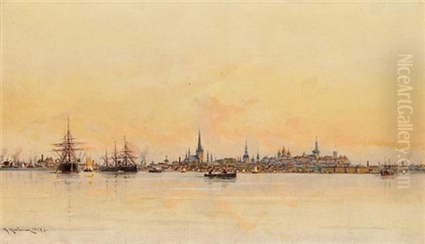 Blick Auf Den Hafen Von Reval, Winterhafen Der Russischen Streitkrafte Oil Painting by Karl Karlsson