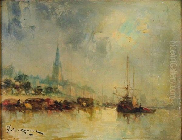 Bateaux A Quai Oil Painting by Jean Etienne Karnec