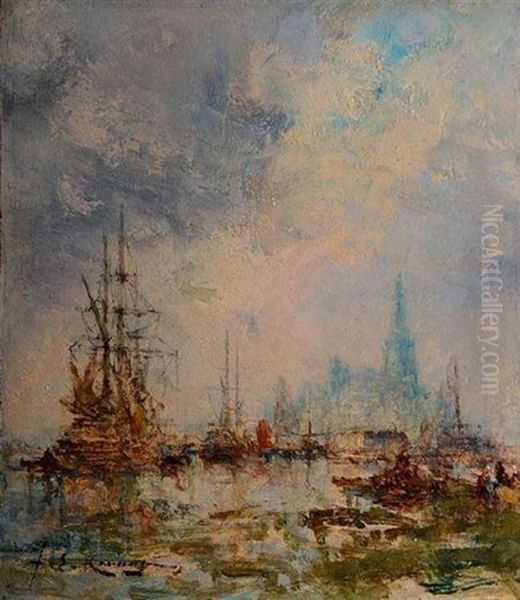 Vue De Port Oil Painting by Jean Etienne Karnec