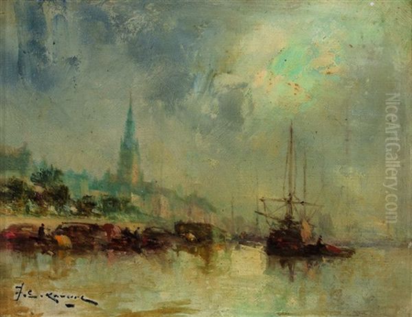 Bateaux A Quai Oil Painting by Jean Etienne Karnec