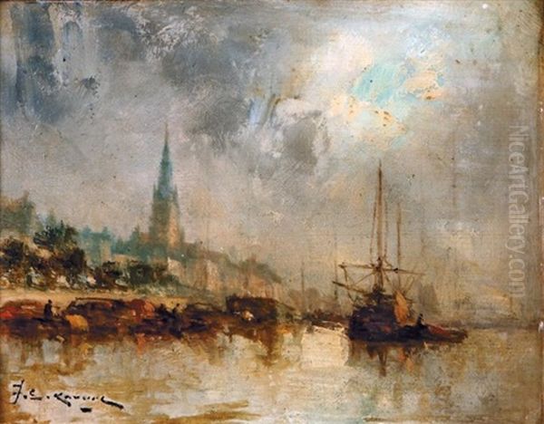 Bateaux A Quai Oil Painting by Jean Etienne Karnec