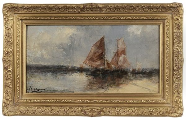 Boats At Port Oil Painting by Jean Etienne Karnec