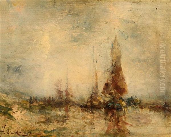 Landschaft Mit Segelschiffen Oil Painting by Jean Etienne Karnec