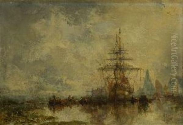 Segelschiff Im Hafen Oil Painting by Jean Etienne Karnec